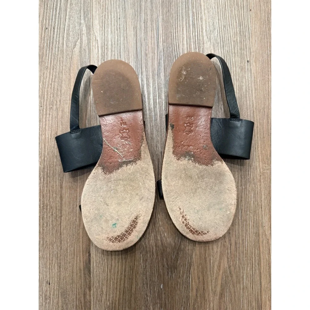 Tory Burch Black Leather Slingback Flat Sandals Logo Strap Womens 7M